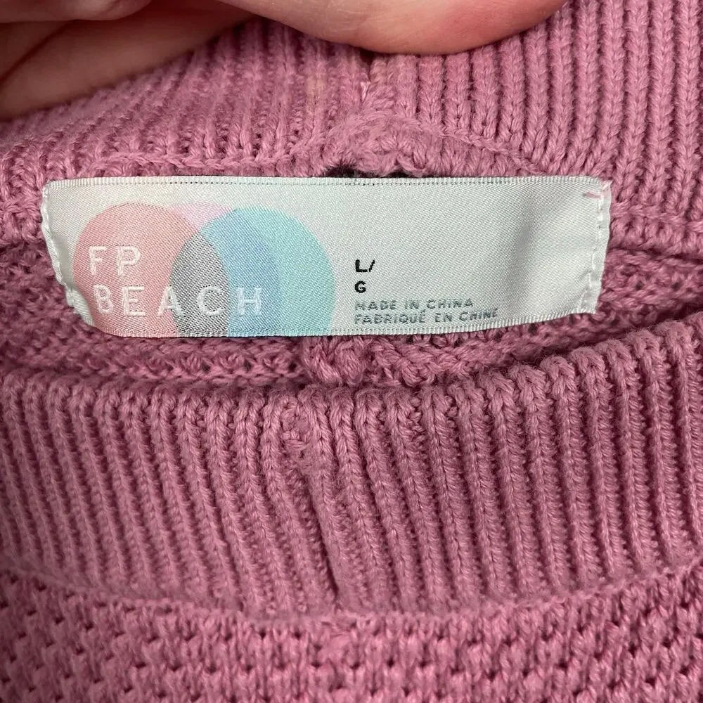Free People Rose Pink Hailee Sweater Waffle Knit Wide Leg Cropped Pants Sz.L